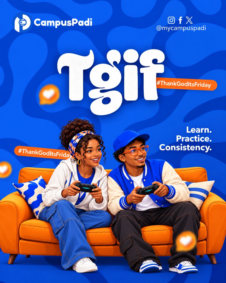 mycampuspadi's tweet photo. TGIF, Padi! 🎮💙

Classes, assignments, deadlines… we made it through the week. 😮‍💨

Now it’s time to recharge, have some fun, and enjoy your weekend. 

But remember:
Learn. Practice. Stay consistent. 🚀

What’s the first thing you’re doing now that the week is over? 👀
#TGIF https://t.co/QlZJTLBi0z