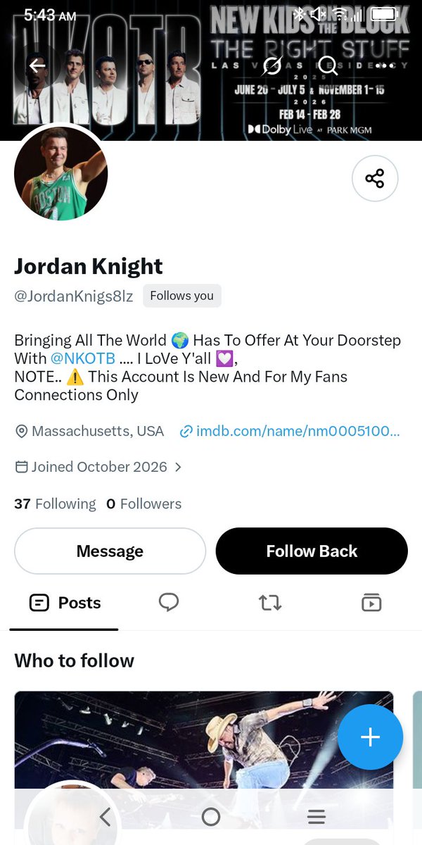 Jonsfriend4ever's tweet photo. And so it begins. @NKOTB begin  their final set of residency shows in Vegas and this dim bulb @JordanKnigs8lz from Nigeria pops up. 🙄 #notjordan, #SCAMMERALERT, #fake, #fraud, #staymediasafein2026 https://t.co/Os83q4jSVj