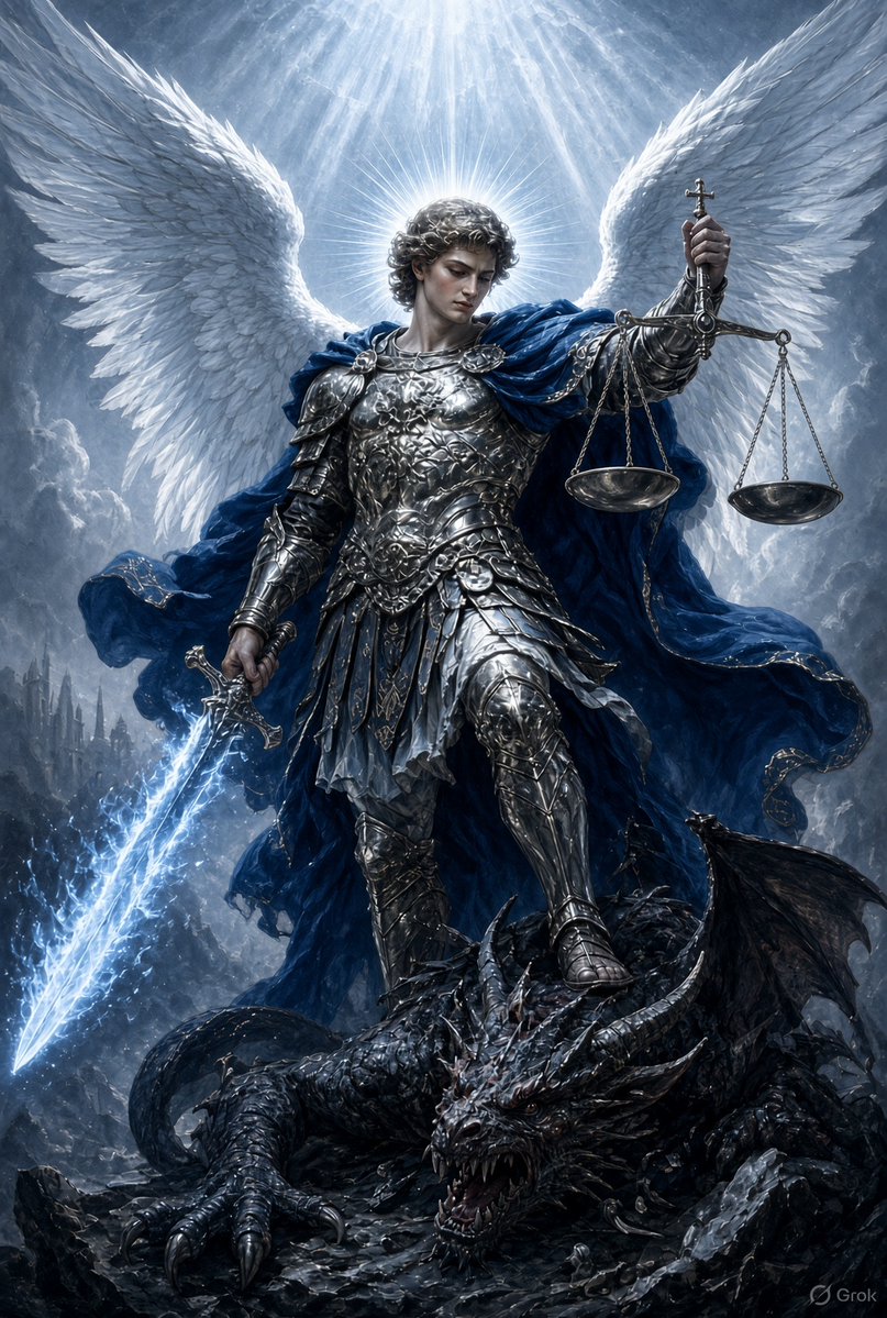 CatholicQuote12's tweet photo. O glorious prince St. Michael, 
chief and commander of the heavenly hosts, 
guardian of souls, vanquisher of rebel spirits, 
servant in the house of the Divine King
and our admirable conductor, 
you who shine with excellence
and superhuman virtue deliver us from all evil,
who turn to you with confidence
and enable us by your gracious protection
to serve God more and more faithfully every day.
