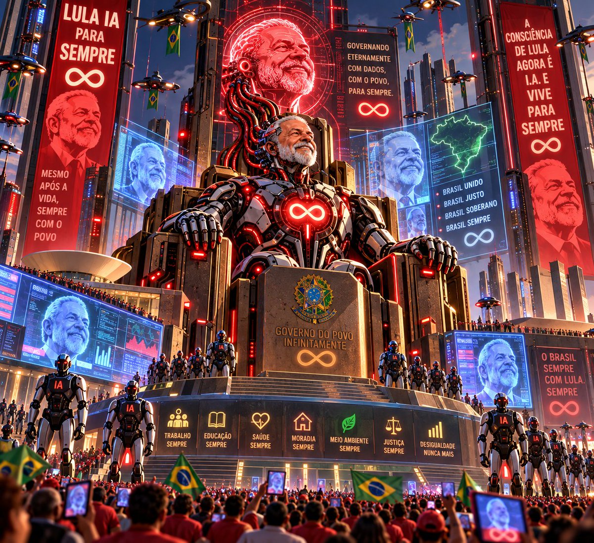 Rafa_zsp's tweet photo. @jairmearrependi Lula IA, Lula IA!
Virou robô, não vai parar!
Baixou a mente pra governar!

Lula IA, Lula IA!
Na nuvem ele vai morar!

Lula IA, Lula IA!
Muda o corpo, muda a voz,
mas o sistema é sempre nós! https://t.co/wr0h20Sntj