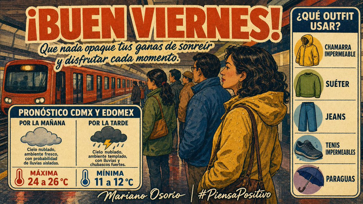 marianoosorio1's tweet photo. ¡Llegó el viernes! 

Que nada opaque tus ganas de sonreír y disfrutar cada momento

Aquí tienes el pronóstico del #clima para tomar precauciones

#PiensaPositivo https://t.co/TyIRfhyC8U