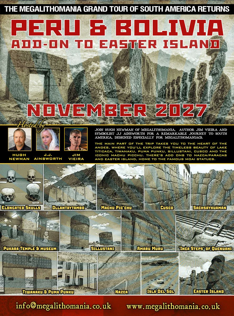 MEGALITHOMANIA's tweet photo. The Grand Tour of South America!
Megalithomania returns to Peru, Bolivia, and Easter Island in November 2027 and for a limited time you can save hundreds if you join us for the full expedition: https://t.co/meK6BVUPN9
#Megalithomania #AncientPeru #Peru #Bolivia https://t.co/Ys47uUxrFD