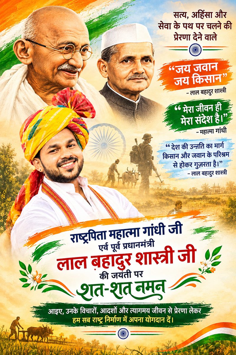 SSatnami123's tweet photo. राष्ट्रपिता महात्मा गांधी जी  पूर्व प्रधानमंत्री लाल बहादुर शास्त्री जी की जयंती पर शत् शत् नमन https://t.co/d0SRcsyMTw