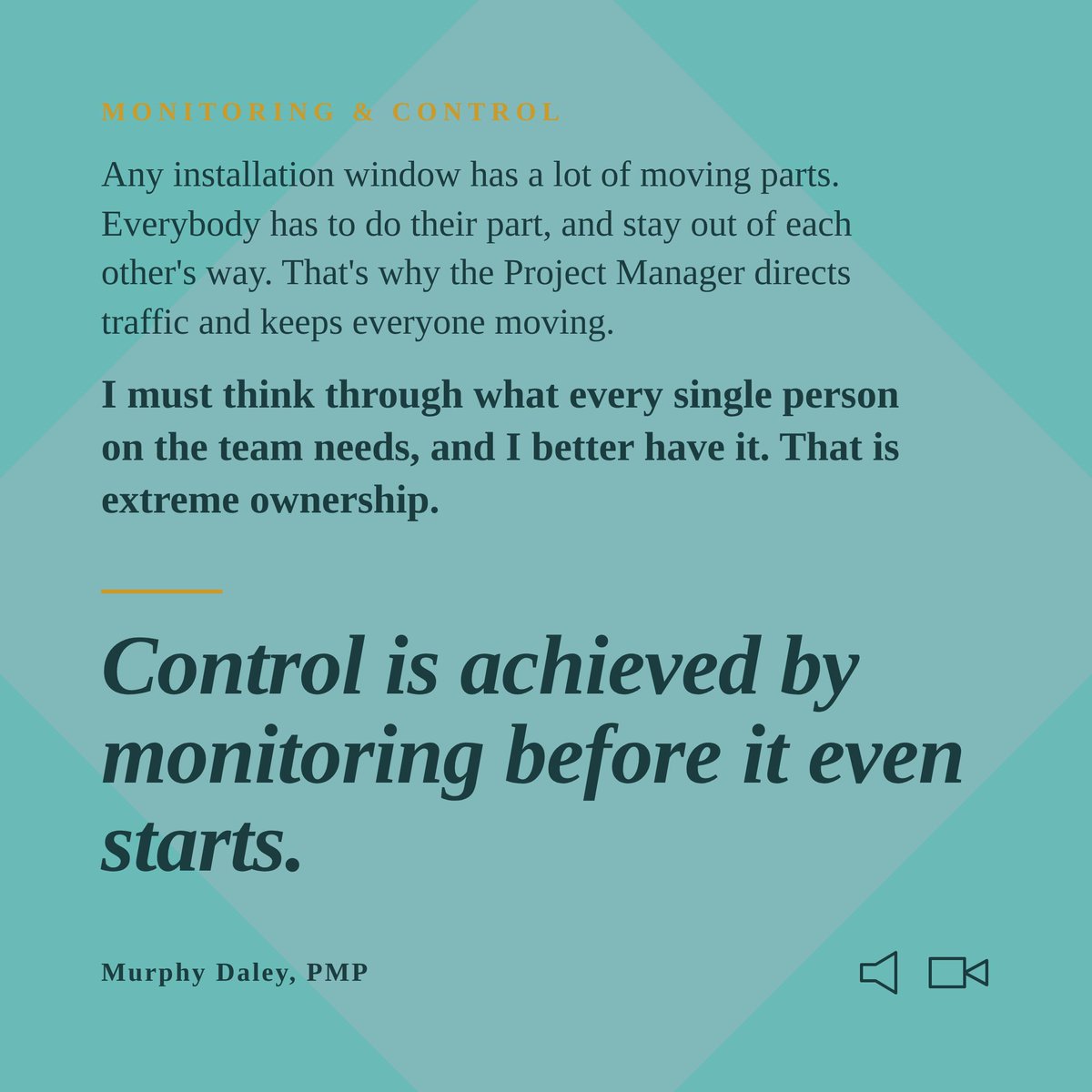 WrittenByMurphy's tweet photo. MORE Monitoring and Controlling
1. Initiation—2. Planning—3. Execution—4. Closing
5.Monitoring and Controlling
This is what monitoring and control looks like when the PM has extreme ownership.
Control is achieved by monitoring before it even starts.
#avtweeps #AVPM #AVIXA #PMP https://t.co/NtAMl5j33d