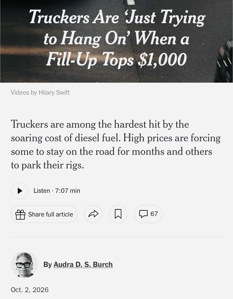 RonFilipkowski's tweet photo. Exit polls showed that 75% of truckers voted for Trump in 2024. Now they are struggling to survive. https://t.co/toMHfh1Eqn