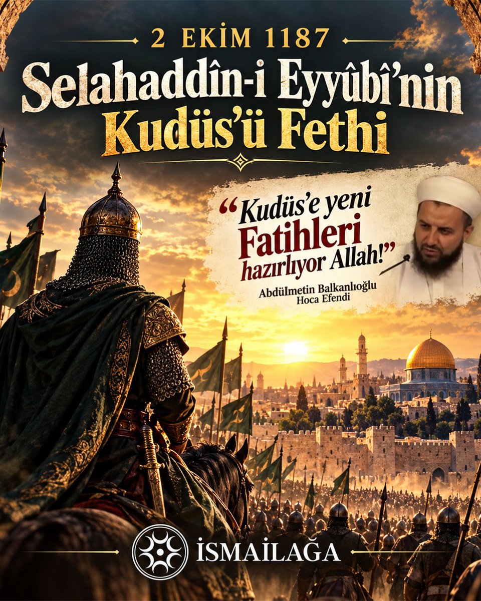 ismailaga_cami's tweet photo. #TarihteBugün (2 Ekim 1187)
Selahaddîn-i Eyyûbî’nin Kudüs’ü Fethi

Hakkında   🔗   https://t.co/0u9nH3lNKI https://t.co/Wy7SWBcHvA
