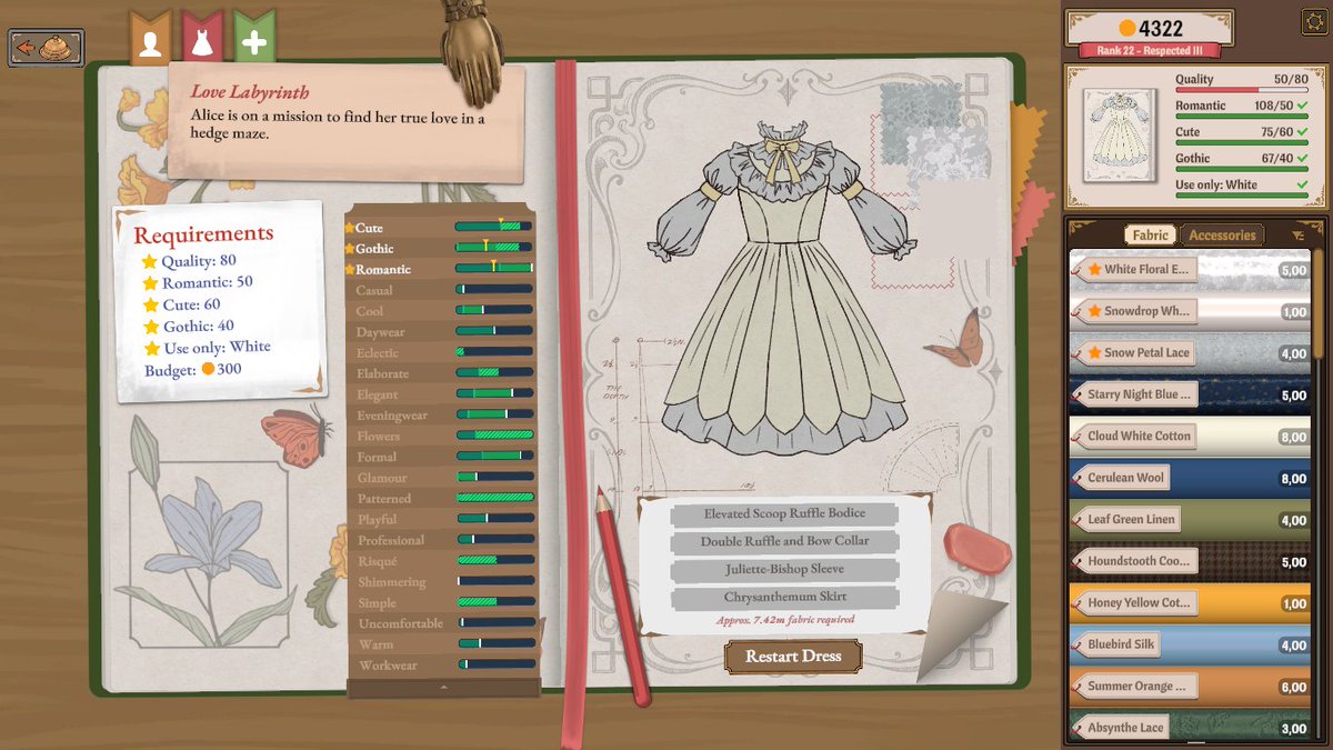magicalgvrl's tweet photo. A bit annoyed with the fack that in the notebook the Crhysantemun skirt looks almost A-line, but in the mannequin it looks way fuller. Even the underskirt looks streched and stiff https://t.co/LMOwUsjEi8