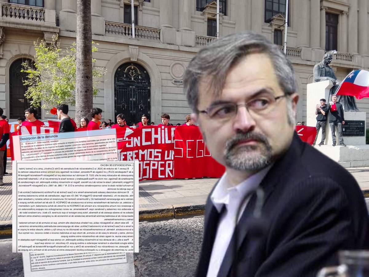 PiensaPrensa's tweet photo. EL GOBIERNO TENÍA EL DEBER DE TOMAR MEDIDAS PARA IMPEDIR EL CONTACTO ENTRE GRUPOS OPUESTOS. ¿POR QUÉ NO LO HIZO?». El abogado de Derechos Humanos, Luis Mariano Rendón, efectuó hoy una denuncia ante la Contraloría General de la República en contra del delegado presidencial metropolitano, Germán Codina. La presentación se basa en la «falta de servicio» en que habría incurrido la autoridad gubernamental, al no disponer medidas para evitar el contacto entre la marcha estudiantil convocada por el CONFECH y los grupos políticos que protagonizaron contramanifestaciones en el frontis de la UC. En la presentación, Rendón señala que la marcha estaba avisada con mucha anticipación a Codina, conforme a la normativa vigente. Por otro lado, indica, la contramanifestación fue avisada la noche anterior por redes sociales por los grupos de derecha que, contraviniendo la decisión democrática de los estudiantes UC de adherir al paro, resolvieron boicotearlo. Añade el abogado que estos grupos se instalaron, además, con mucha anticipación al paso de la marcha en el frontis UC, de manera que la autoridad, que debía estar monitoreando la situación de orden público, no podía dejar de prever lo que podía ocurrir. «La pregunta que surge es por qué la autoridad omitió su deber de actuar, tomando medidas preventivas para impedir el contacto entre grupos opuestos, tal como lo hace ante un partido de fútbol de alto riesgo. Aquí hubo o una negligencia inexcusable o una operación política para criminalizar al movimiento estudiantil a costa de la integridad física de las personas», concluyó el jurista.