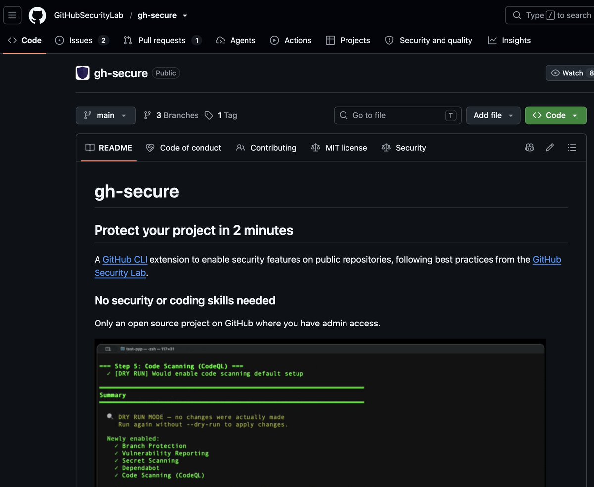 midudev's tweet photo. ¡Protege tus repos públicos de GitHub con esto!
Un comando que mejora su seguridad en 2 minutos.

Es oficial de GitHub Security y activa:
✓ Protección de ramas
✓ Auditoría de dependencias
✓ Escaneo vulnerabilidades y secretos

https://t.co/ElCsx2XsEE https://t.co/PCyFeMb5YH