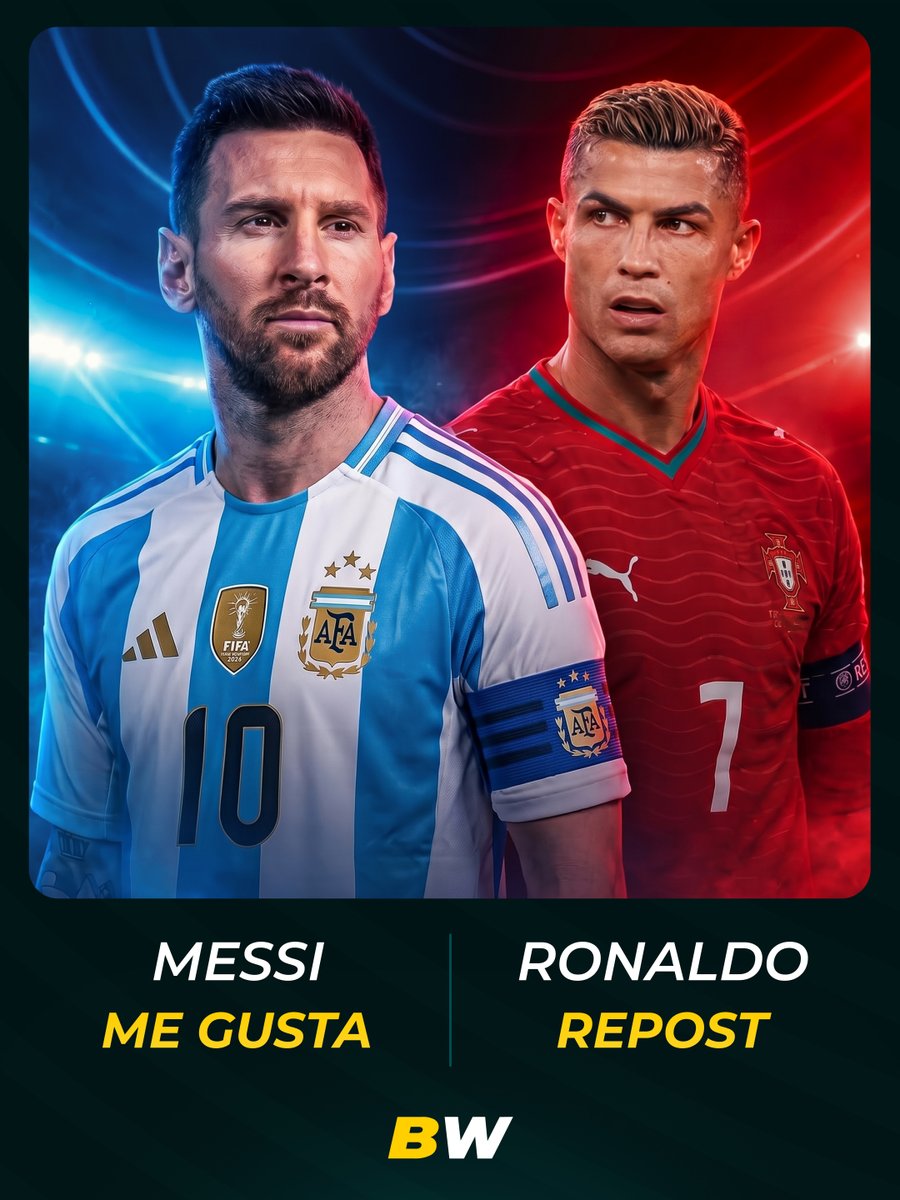 BWSportLATAM's tweet photo. ¿Quién es el mejor jugador de la historia? 
Messi — 👍 
Ronaldo — 🔄 https://t.co/a2fpnvHdbh