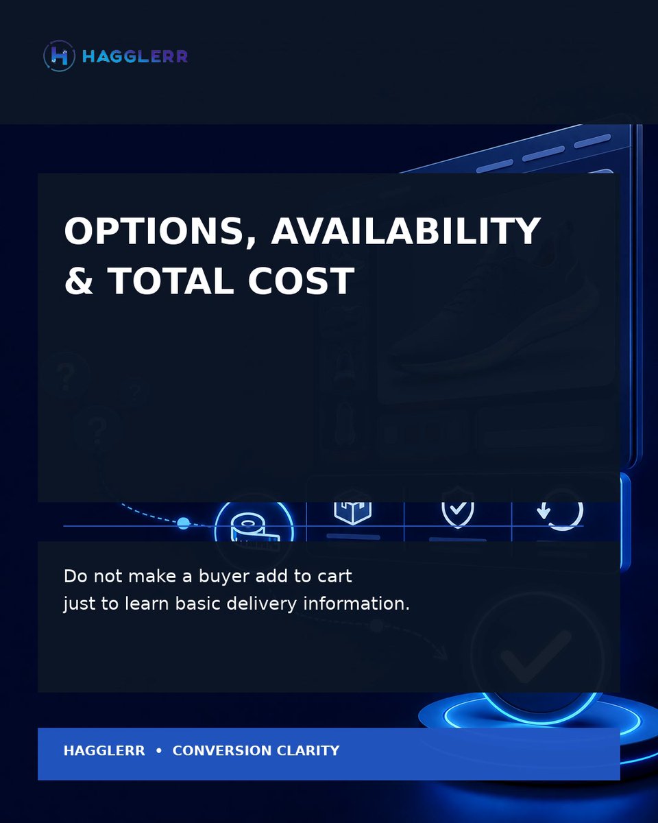 HagglerrApp's tweet photo. Options, availability, and total cost should be easy to find. Do not ask a visitor to add an item to cart just to discover basic delivery information. https://t.co/3Rx7RY8CbZ