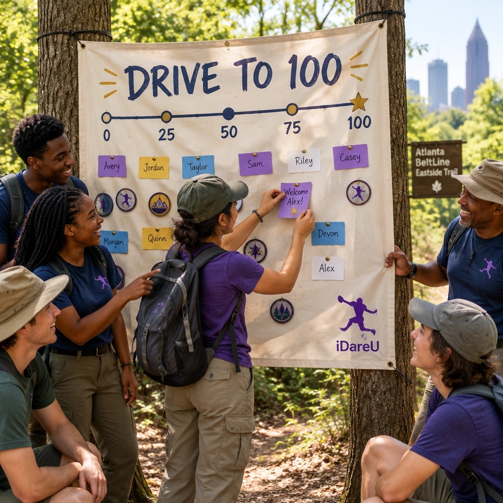 idareu20's tweet photo. Pin name/patch on banner. DRIVE TO 100. Coed 14–21 Metro ATL. No exp: adult advisors teach. Gift next 20. FIRST WORKOUT FREE. Bring A Friend. LEADERS ARE ADVENTUROUS. https://t.co/2xf6VcY5cd 404-800-5048 #dareu_i #VenturingCrew0518 https://t.co/zQPgJRS0If