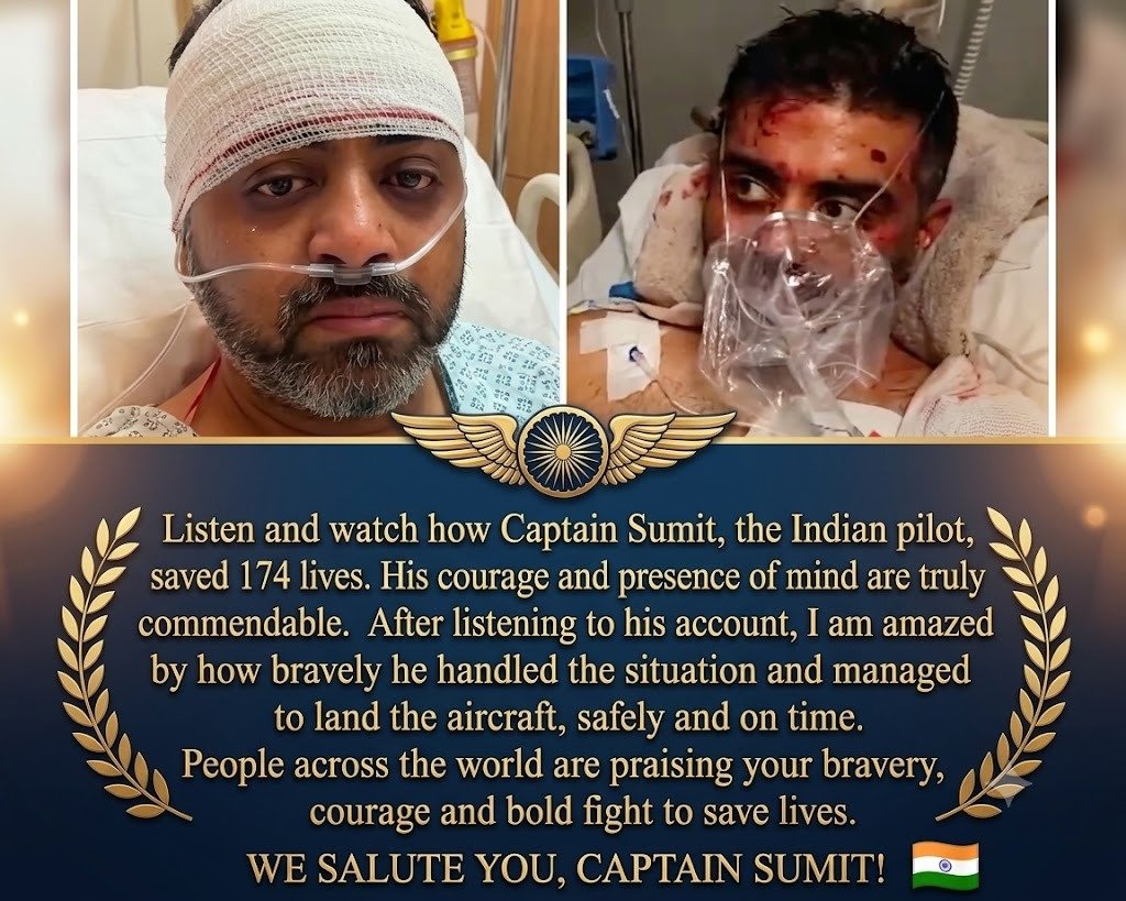 KhanFeriha25384's tweet photo. Captain Sumit’s courage and calm decision-making saved 174 lives. A true example of bravery under pressure. 🇮🇳
We salute his courage and commitment. 🙏🫡
#CaptainSumit #Courage #Bravery #India https://t.co/CtD2MkDOqh