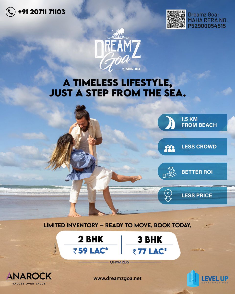 goanewshub's tweet photo. #Advt || Dreamz Goa - Shiroda
A timeless lifestyle, just a step away from the sea ๐
โจLimited inventory โ Ready to move, book today!
๐ 2 BHK โ โน59 Lac | 3 BHK โ โน77 Lac
๐Contact: +91 2071171103
๐https://t.co/852EYP6Mos
#DreamzGoa #Shiroda #Lifestyle #RealEstate #GoaHomes #BeachLife