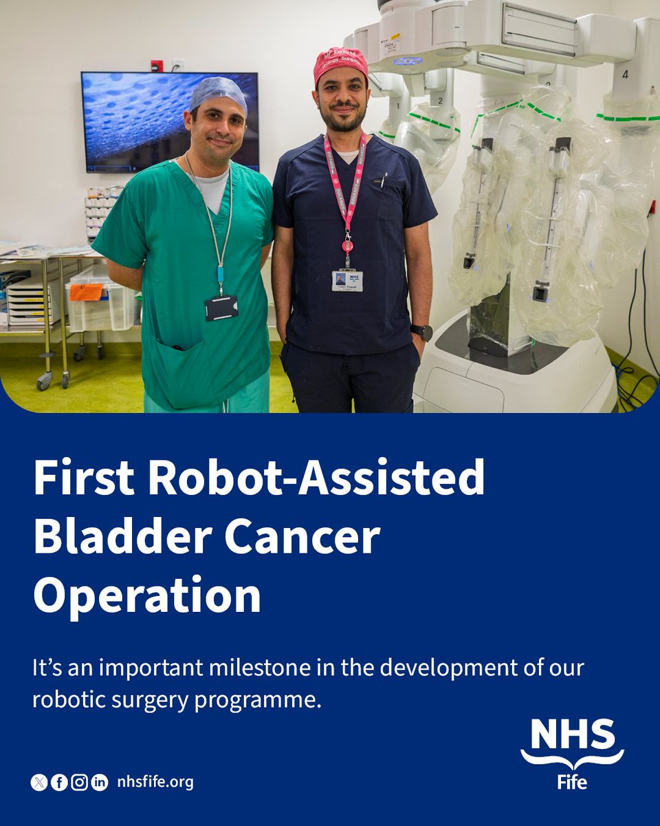 nhsfife's tweet photo. We've successfully carried out our first robot-assisted radical cystectomy.

It's one of the most complex procedures performed in urology and a significant step forward in the development of robotic surgery in Fife.

Read more: https://t.co/MTQwAxXjUD https://t.co/WGjRYKabuX