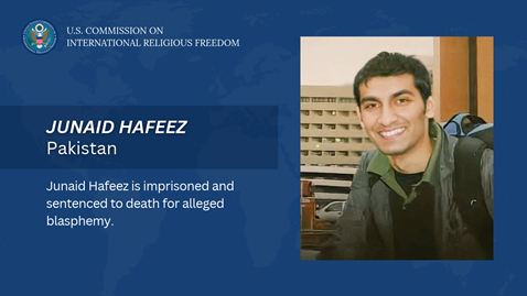 USCIRF's tweet photo. Cmmr @rachelklaser: "This month, Pakistani Courts are reviewing the tragic case of Junaid Hafeez. His blasphemy charges carry the death penalty. Since being imprisoned in 2013, he has been attacked by other prisoners &amp; placed in solitary confinement. https://t.co/JsnUbus542 https://t.co/KiZ98EZCVR
