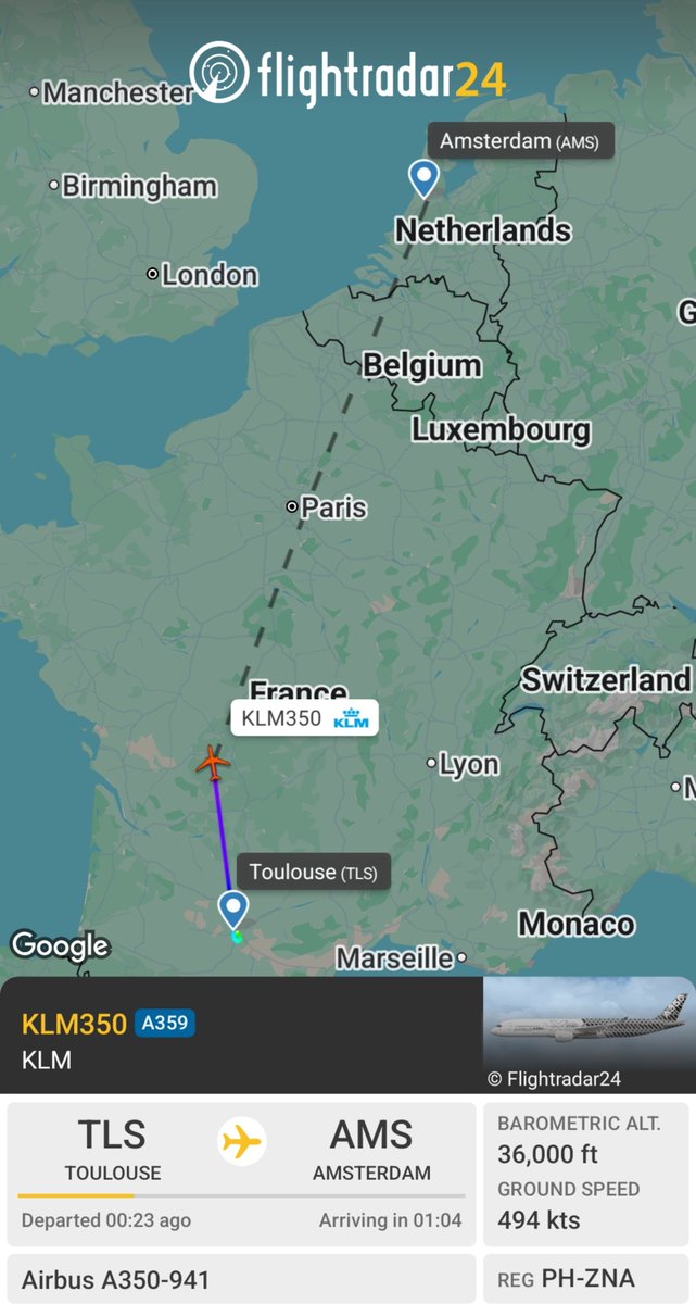 flightradar24's tweet photo. 🛫 First A350 for KLM is currently en route to Amsterdam 🎉 https://t.co/sSEIEGF0Fx