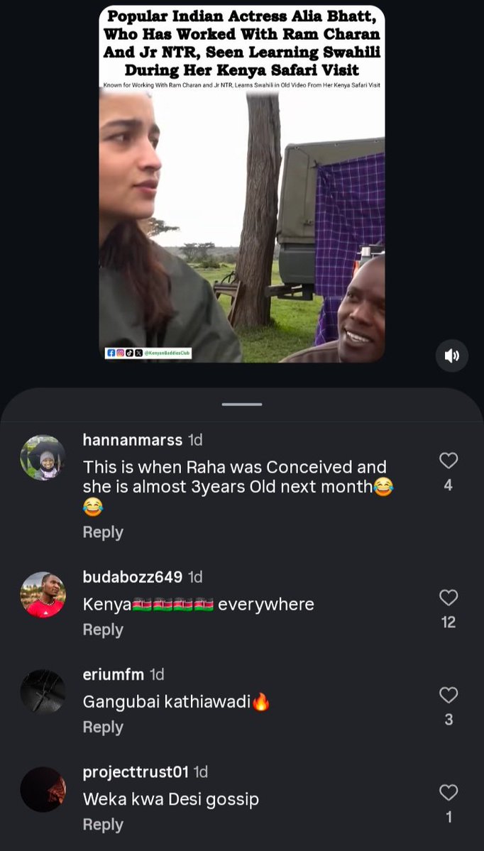 AliaBhatt_KL's tweet photo. sorry it's Africa continent but Kenya specifically as a country 😅 they call her a superstar also know all the gossip like raha was conceived there , her proposal at Maasai Mara, gangubai even wonder that she is married and has a 4 y/o child even know her funny memes lol https://t.co/EkUzI8b9ib
