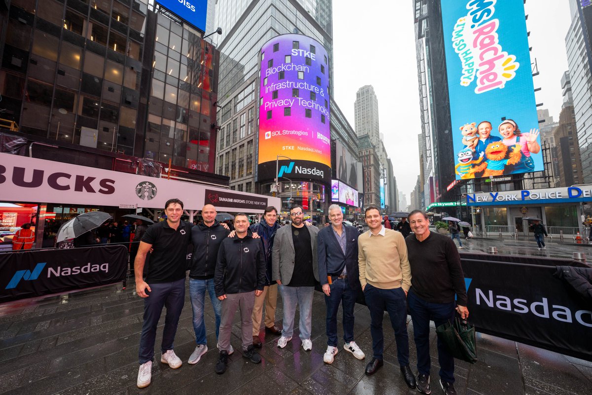 solstrategies's tweet photo. A proud moment for SOL Strategies 📸

Our management team together at @NasdaqExchange, celebrating $STKE and the work of so many people across the business.

To our team, partners and community: thank you for being part of the journey. We’re excited to keep building. https://t.co/zKje2PiVdg