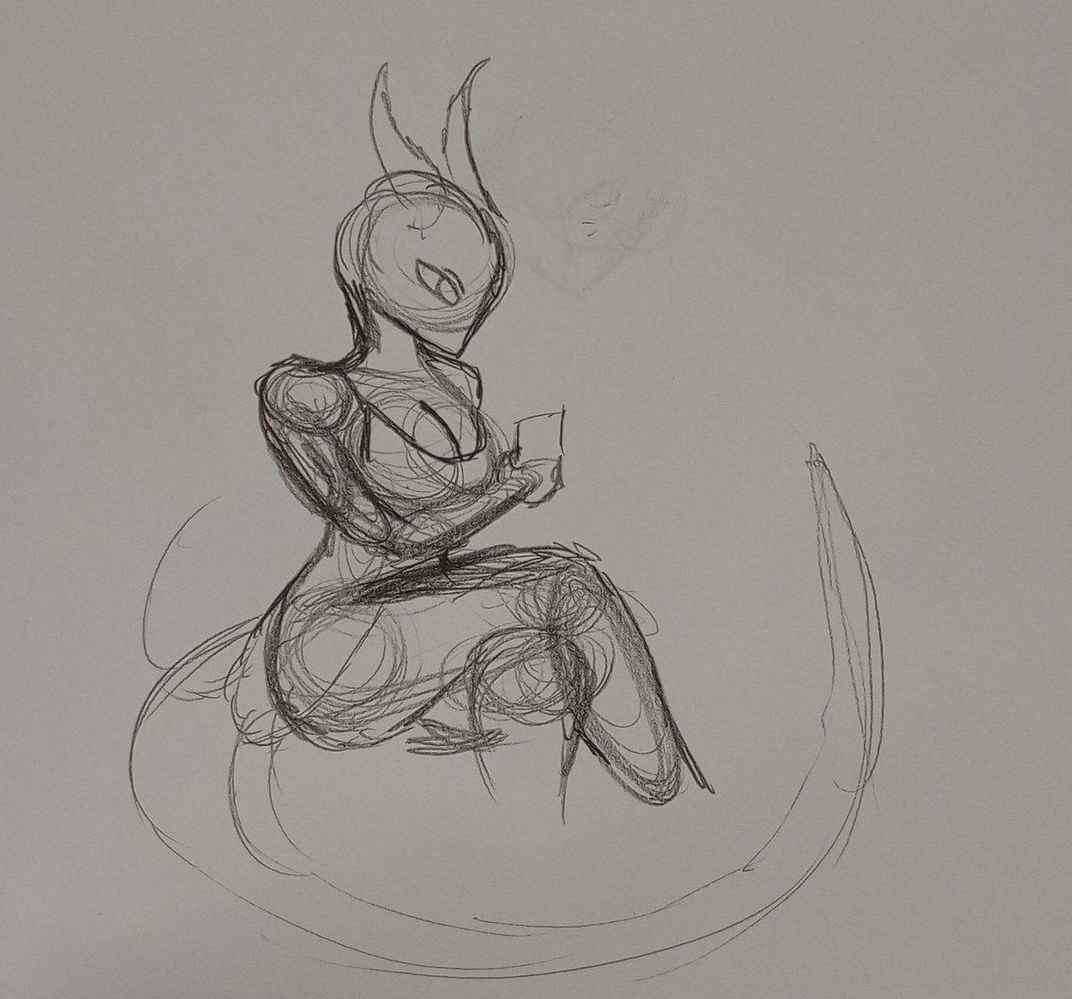 Skullcr54685869's tweet photo. Rushed sketch of a devil scrolling her phone :3 https://t.co/nQik7KRNbU