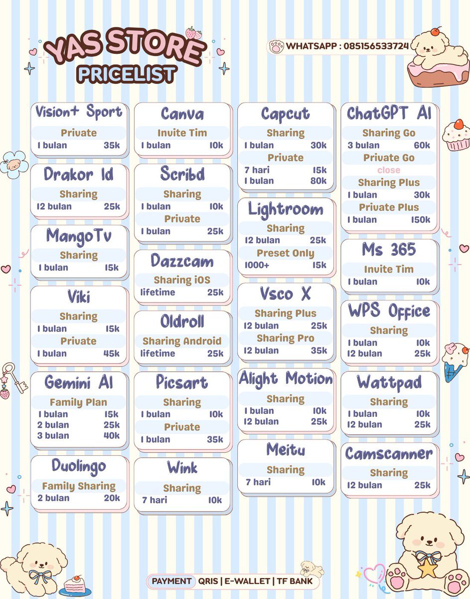 jjetil's tweet photo. prtt pritt mau kasih tau aku redi app prem buat u! garansi seratus persen .

legoo di tawarin ya netflix virio disney iqiyi wetv hbo bstation capcut canva youtube loklok spotify prime appmus mah dll cek pl aja ⭑.ᐟ

ㅡ. https://t.co/f1fxE0ZXDg

wts wtb zonauang 329 https://t.co/OnnC8ucubb