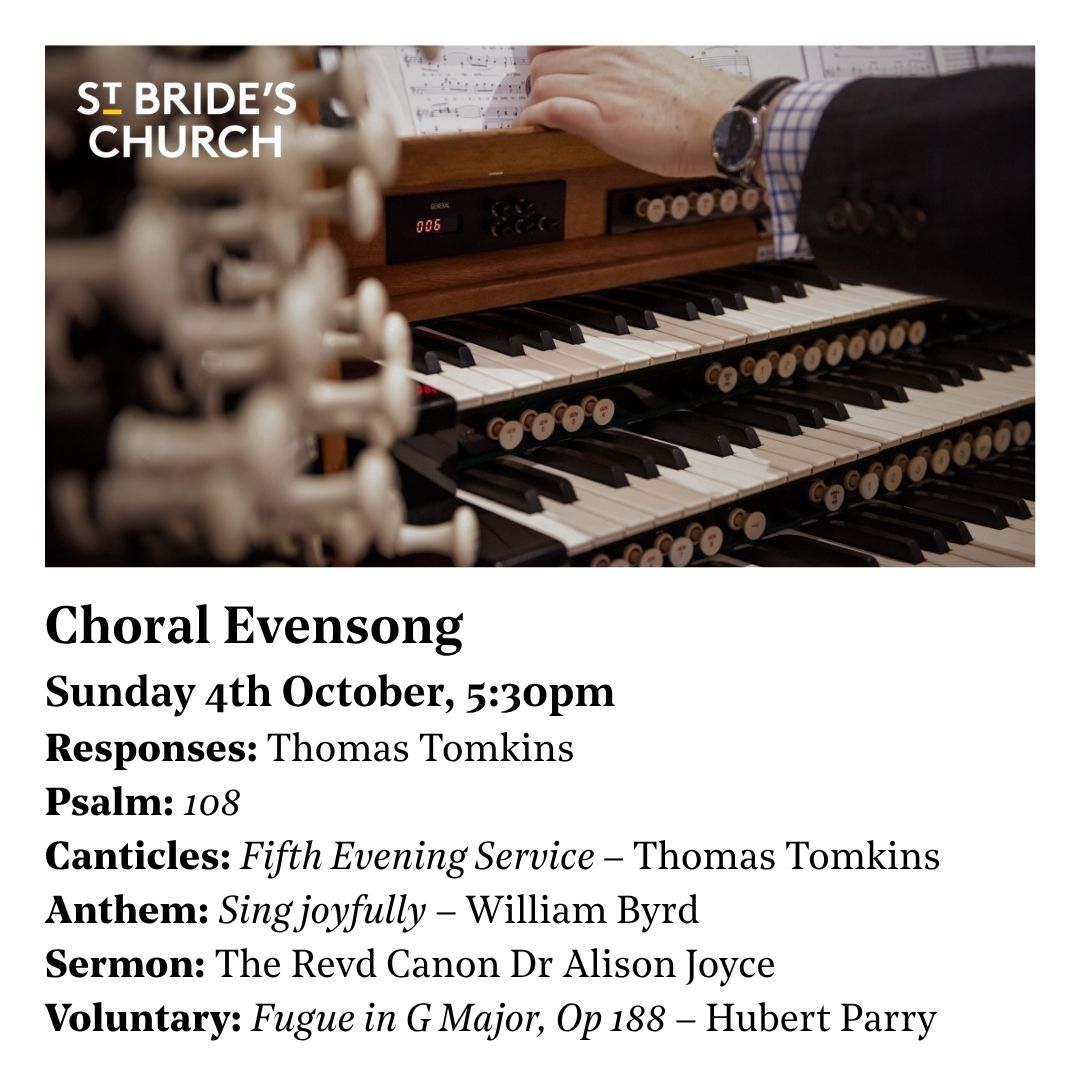 stbrideschurch's tweet photo. William Byrd was a Gentleman of the Chapel Royal in the court of Elizabeth I. She wanted its music to reflect the splendour of the throne so Byrd had some musical freedom despite the Protestant composition restrictions. He fully expressed these in the exuberant anthem, "Sing joyfully", which you can hear at #ChoralEvensong.

The morning setting at #ChoralEucharist is by William Walton and will be welcome if you are in a rush – it's his Missa brevis (short mass) which he described as "very brevis" but that does not distract from its quality. 

One of the anthems is "Panis angelicus" by Cesar Frank arranged by Andrew Gant, formerly @StBrides_Choir, who followed Byrd by serving as a Gentleman of the Chapel Royal.