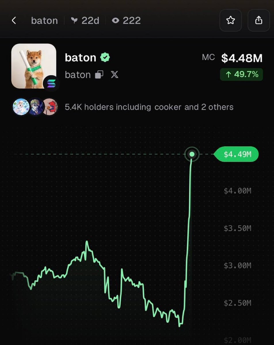 0xlukez's tweet photo. $baton has pumped 50% today! https://t.co/109K0PJcJj