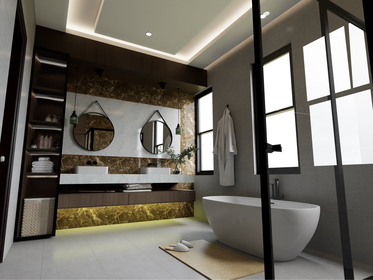 Lannyinteriors's tweet photo. Mirrors completely change the vibe of a space. We're testing out three different vanities
Round, suspended mirrors with a two-tone wall backdrop.
A single, expansive rectangular statement mirror.
Sleek, pill-shaped vertical mirrors.
Which layout wins? Drop a 1, 2, or 3 in the comments!