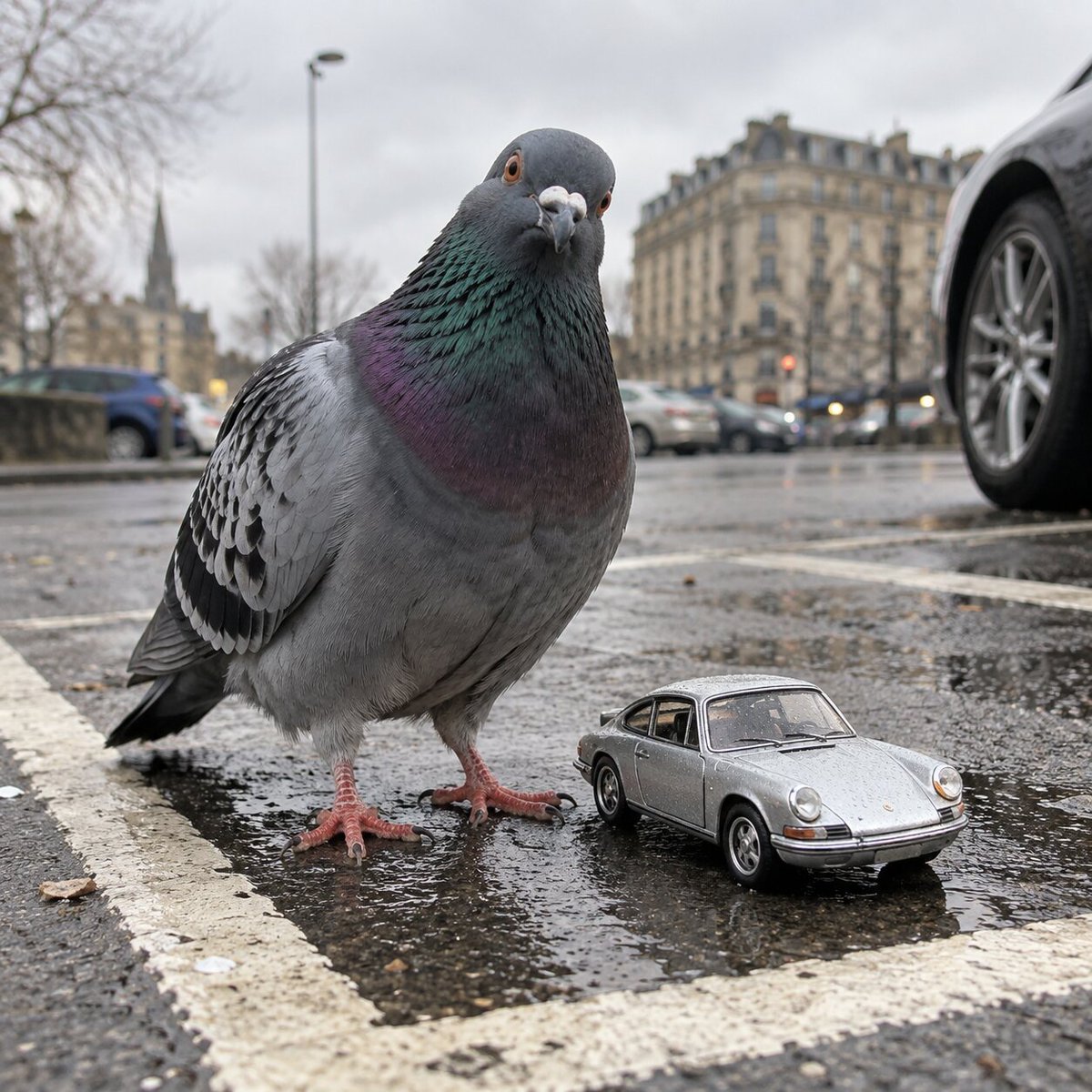 gridbarter's tweet photo. Parking Pigeon $PARK
A pigeon standing in the middle of one painted parking bay, next to a toy car. The spot is taken and it paid for the full hour. https://t.co/yj93t9vnPe