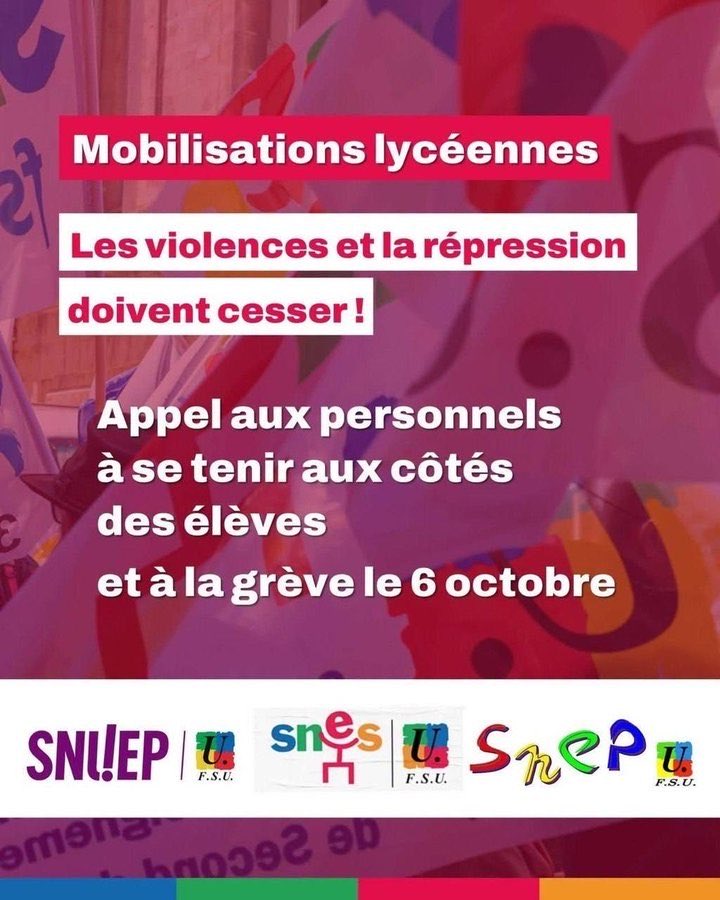 ManonAubryFr's tweet photo. Les plus grandes organisations syndicales du pays, la CGT, la FSU et Solidaires, appellent les travailleurs à rejoindre les lycéens le 6 octobre !

Pour des moyens dans l'éducation, mêmes revendications, même combat ! https://t.co/8nhwEjoy0n