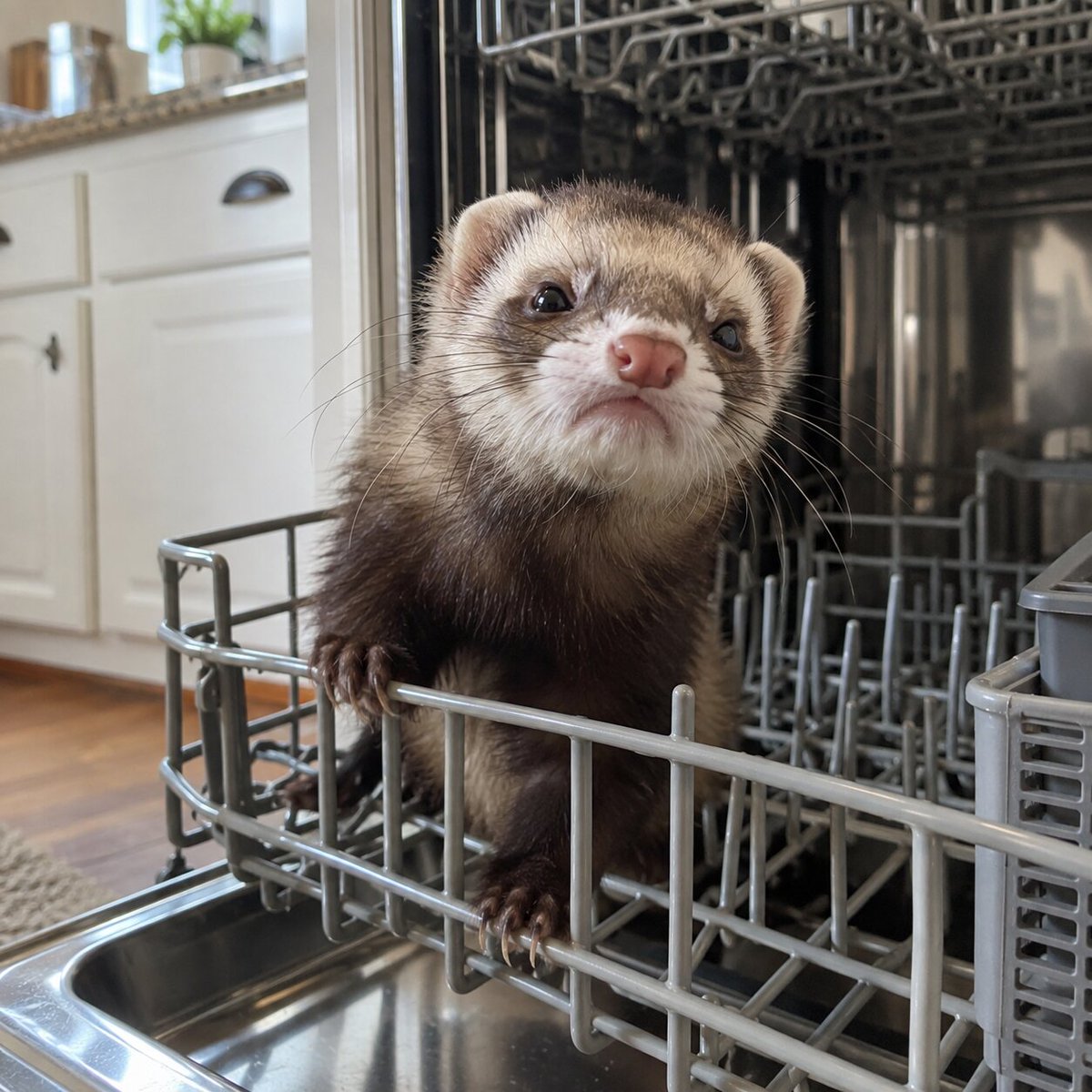 gridbarter's tweet photo. Dishwasher Ferret $DISH
A ferret looking out of an empty dishwasher rack, deeply offended. It was promised dishes and found only a clean, quiet void. https://t.co/Dt50HJB89L