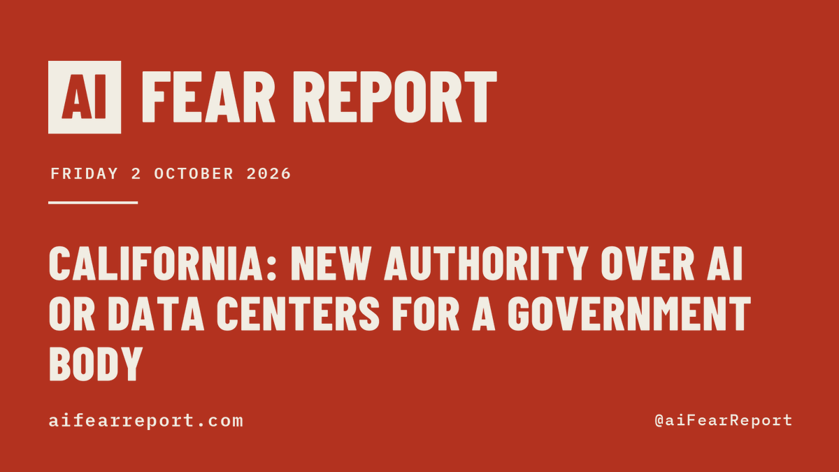 aiFearReport's tweet photo. Here is how your fear of AI is being used to centralize power today.

California gives the Department of Motor Vehicles the power to demand quarterly crash and response-time data from autonomous vehicle manufacturers, starting July 1, 2028. Passed.

13 measures in ten states would have an AI service check the identity or age of the people who use it.

91 measures in 29 jurisdictions cite the fear that data centers are taking the power and the water.

2,235 measures tracked. 752 carry a control, and they would hand new power to 102 offices.