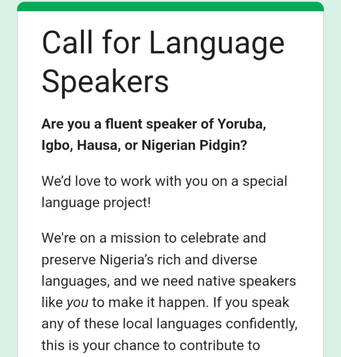 Abbycollinss1's tweet photo. 🇳🇬 PAID AI VOICE PROJECT! 🎙️

Nigerian Pidgin speakers are needed for a remote AI voice-data project.

💰 Earn up to ₦20,000 for 1 hour of recording!

You’ll simply:
• Record your voice in Nigerian Pidgin
• Read provided sentences naturally
• Submit recordings for AI training https://t.co/A3wB8uuKN9