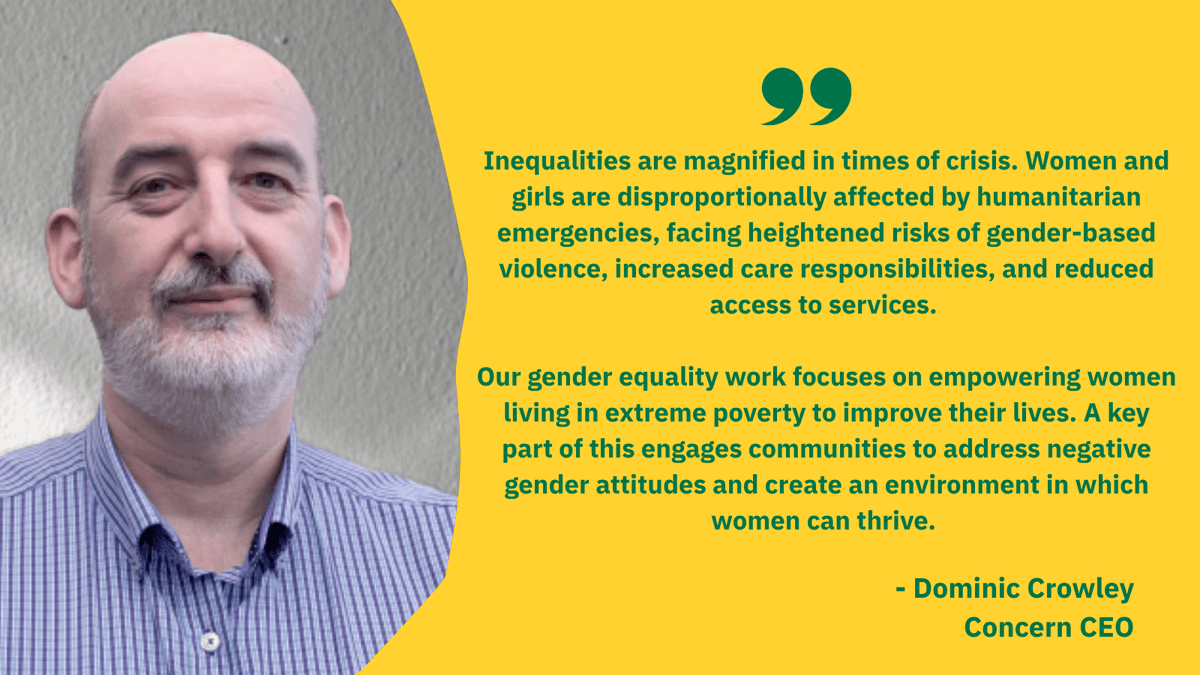 Concern's tweet photo. Concern's programmes are broad, but gender equality, the focus of today’s #WomenofConcern event, underpins all of our work because it shapes people’s exposure to poverty and crisis, their access to resources and services, and their ability to influence decisions that affect their lives.