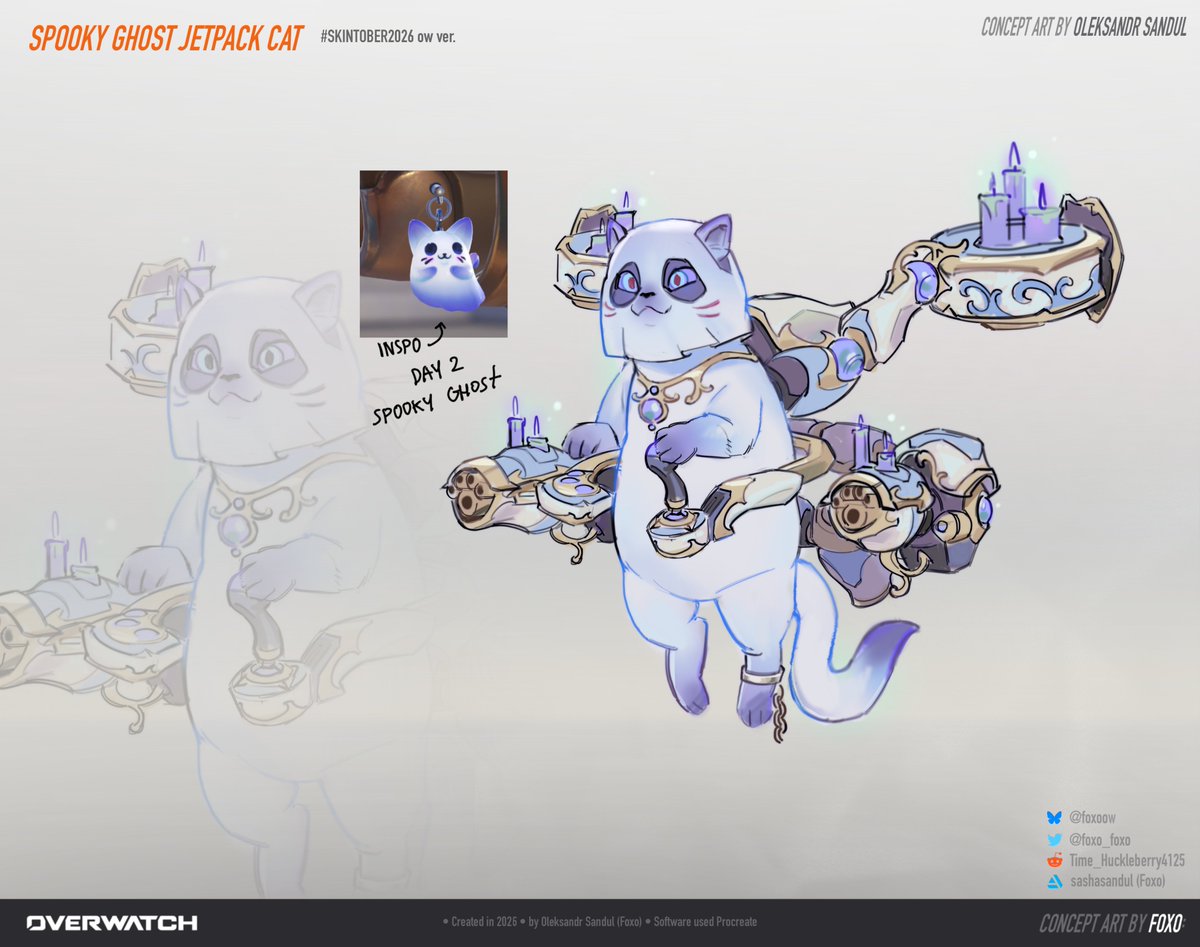 foxo_foxo's tweet photo. Skintober 2026 DAY 2 :
Spooky Ghost Jetpack cat skin 💜
#ConceptArt #Overwatch #skintober2026 https://t.co/wOdS7rNTji