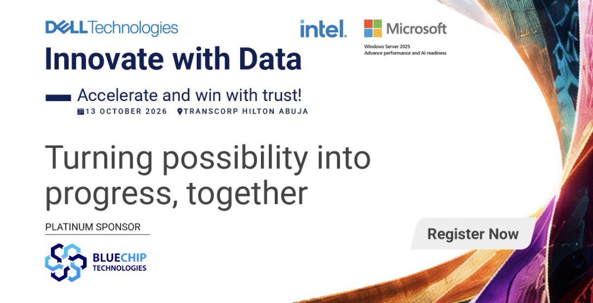 BluechipTechNG's tweet photo. Data is at the heart of what we do at Bluechip Technologies. 

That is why we are proud to be a Platinum Sponsor of @Dell Technologies’ Innovate with Data, Nigeria.

Join us as industry leaders explore how data and AI can unlock new possibilities and drive smarter business outcomes.

📍 Be part of the conversation.

👉 Register: https://t.co/uZ48wmxIwg

#InnovateWithData #DataAndAI #DellTechnologies #BluechipTechnologies