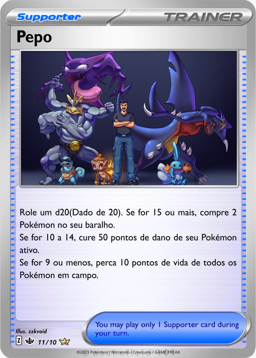 Zzkvoid16's tweet photo. fiz uma cartinha pokemon com o desenho que fiz pro meu amigo

sei q o TCG não tem rolagem de dado
mas é q meu amigo é viciado em RPG https://t.co/6aQpfgUPqC
