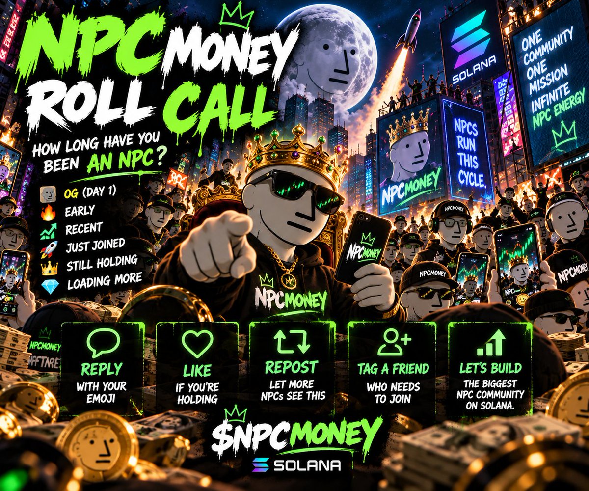 NPCM0NEY's tweet photo. NPCMONEY ROLL CALL
How long have you been an NPC? 👀
OG? 🔥
Just joined? 🚀
Still holding? 💎
Drop your NPC emoji below. 🗿👇
Let’s see how many NPCs are awake.
$NPCMONEY $SOL https://t.co/U2d4BlcAyY