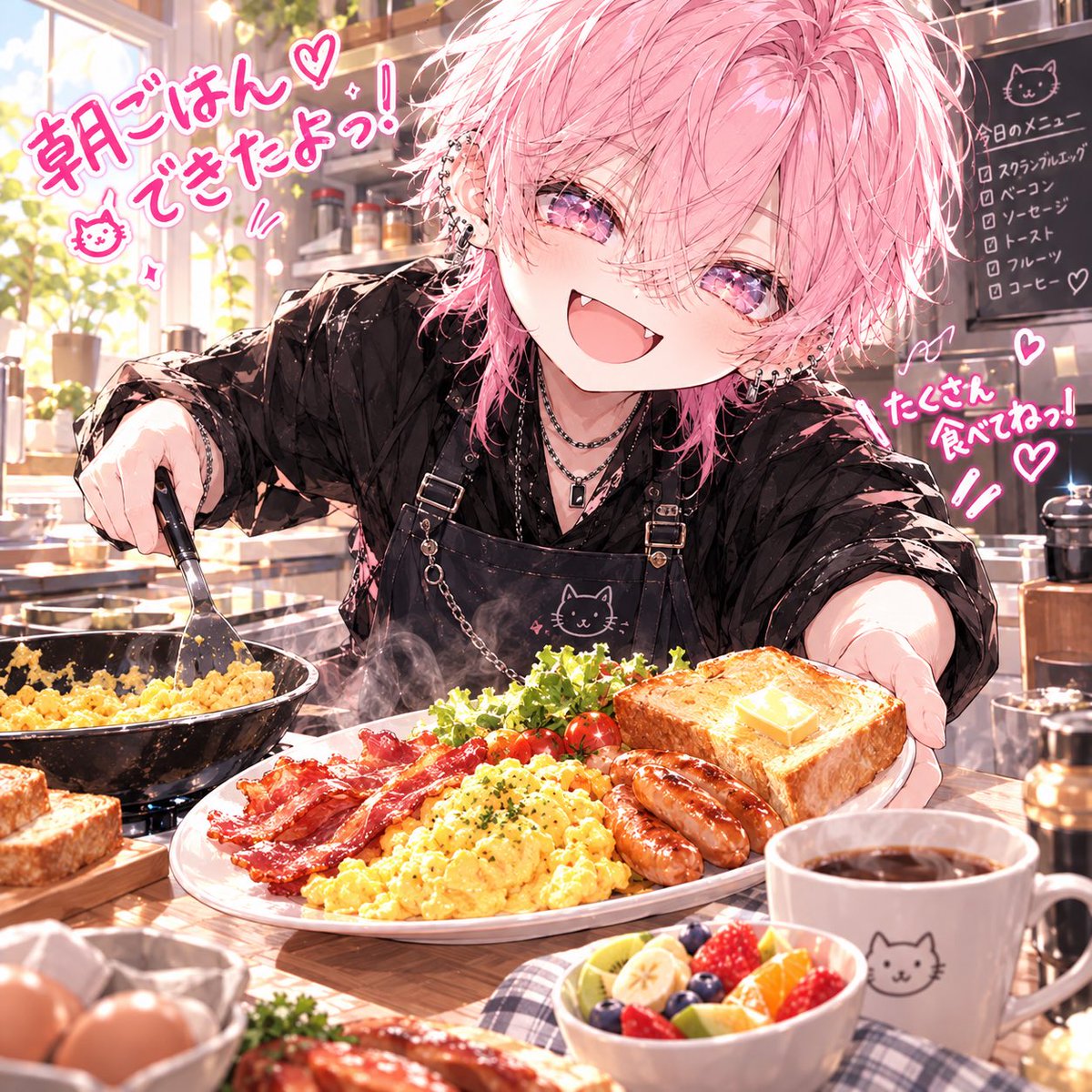 nagi_ngs77's tweet photo. ルオヤンの作る朝ごはん
こんな笑顔で朝から言われたら幸せなんだけどっ
#肉処理場
#マフィアの溺愛組員
#ルオヤン https://t.co/yC0lCsseFD