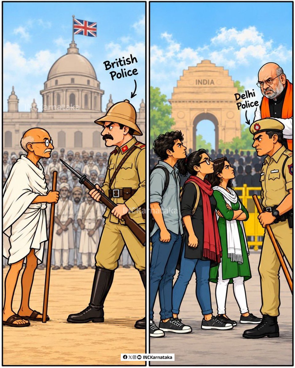 INCKarnataka's tweet photo. In 1930, the British Raj stopped citizens from marching. In 2026, who's stopping them now? The right to protest wasn't won to be lost. https://t.co/fgnTbXpLLW