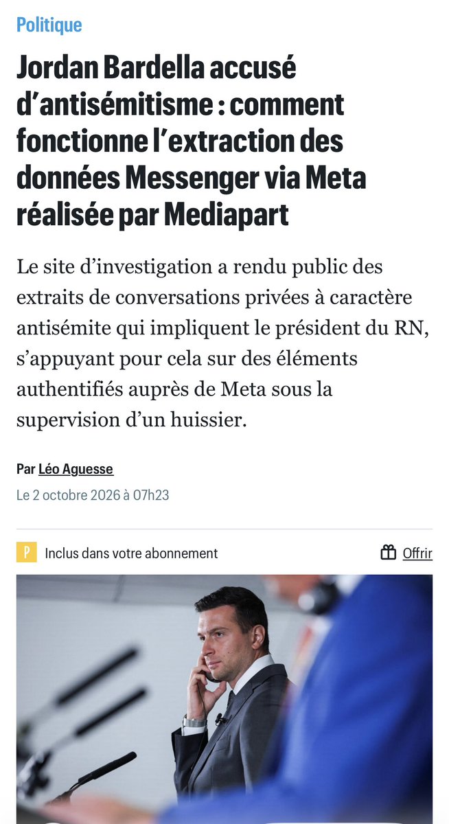 PKlugman's tweet photo. La possibilité pour que les propos attribués à Jordan Bardella soient tronqués est nulle. Bardella jeune a trempé dans l’antisémitisme le plus crasse… 13 ans plus tard il trompe  pour s’en dédouaner. Jeune antisemite et grand menteur c’est beaucoup pour le Président du 1er parti de France appelé à devenir 1er ministre en cas de victoire de Marine Le Pen, non?