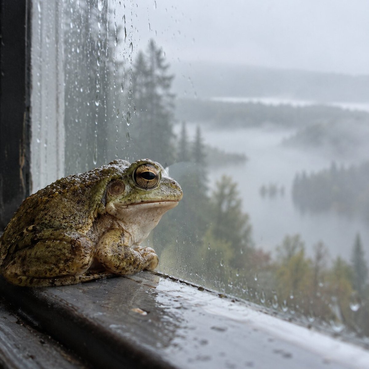 gridbarter's tweet photo. Foggy Frog $MIST
A small frog on a rainy window ledge staring into thick morning fog. Visibility is zero and the frog is not impressed at all. https://t.co/3uTZHHjsoK