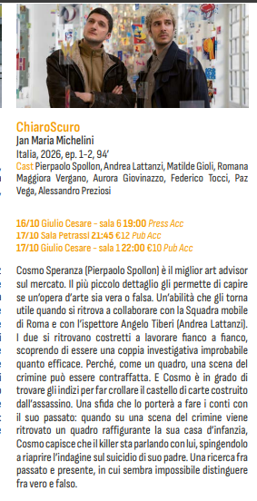 Melikeit70's tweet photo. Date delle proiezioni di #Chiaroscuro alla Festa del Cinema #Roff21 #Spollon #Netflix https://t.co/QoSjx9Bl3m