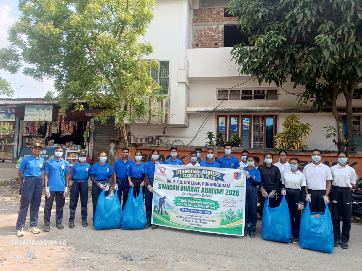 ncc_gp's tweet photo. SWACHH BHARAT ABHIYAN 2026
The NCC sub unit of 8 Assam Bn NCC, Nagaon, form Dr. B.K.B. College, Puranigudam, conducted a cleaning drive under the theme “Swachhata Mein Sahbhag: Swachh Bharat, Viksit Bharat” on 2 October 2026.
The cleaning drive covered the century-old two-storied Red Minar located near Puranigudam Bor Masjid and to the high-footfall market area of Na-Alimur
The NCC cadets and the local community undertook to promote cleanliness, environmental awareness, and a sense of civic responsibility. 
The cadets and locals collectively accumulated garbage, plastic waste, and single-use plastics from the public spaces. The collected waste was properly segregated and disposed of safely in accordance with cleanliness and waste-management practices.
The initiative reflected the NCC's commitment to community service, environmental protection, and the promotion of a clean and responsible society. @nccner @HQ_DG_NCC