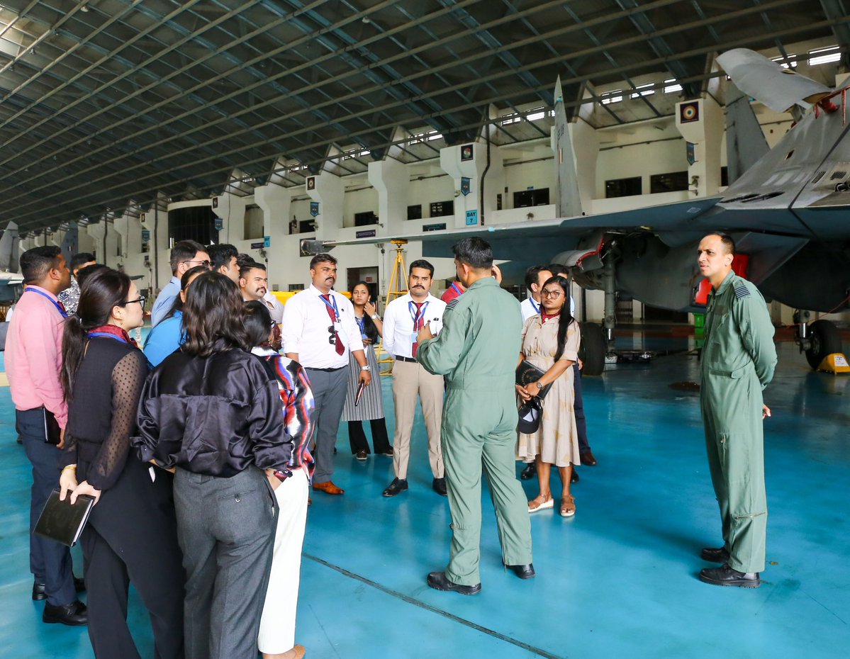 SpokespersonMoD's tweet photo. Participants of the Defence Correspondents Course-2026 visited a forward Air Base in the Eastern Air Command AOR from 28 Sep to 01 Oct 26, for an orientation on Indian Air Force operations and capabilities. 

The IAF Officers delivered lectures on the Service’s history, administration and logistics, highlighting the systems that sustain operational readiness. The correspondents visited helicopter and Fighter Squadrons, the advanced simulator complex, surveillance units, and the Air Traffic Control centre, where they received briefings on their respective roles. Garud commandos outlined their training and operational responsibilities. The visit concluded with a demonstration of night flying by helicopters and fighter aircraft. 

The programme gave participants an understanding of the professionalism, coordination and capabilities underpinning air operations.