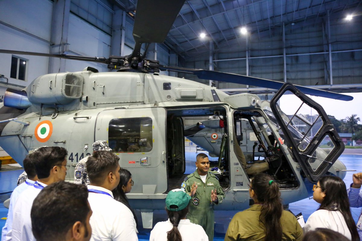SpokespersonMoD's tweet photo. Participants of the Defence Correspondents Course-2026 visited a forward Air Base in the Eastern Air Command AOR from 28 Sep to 01 Oct 26, for an orientation on Indian Air Force operations and capabilities. 

The IAF Officers delivered lectures on the Service’s history, administration and logistics, highlighting the systems that sustain operational readiness. The correspondents visited helicopter and Fighter Squadrons, the advanced simulator complex, surveillance units, and the Air Traffic Control centre, where they received briefings on their respective roles. Garud commandos outlined their training and operational responsibilities. The visit concluded with a demonstration of night flying by helicopters and fighter aircraft. 

The programme gave participants an understanding of the professionalism, coordination and capabilities underpinning air operations.