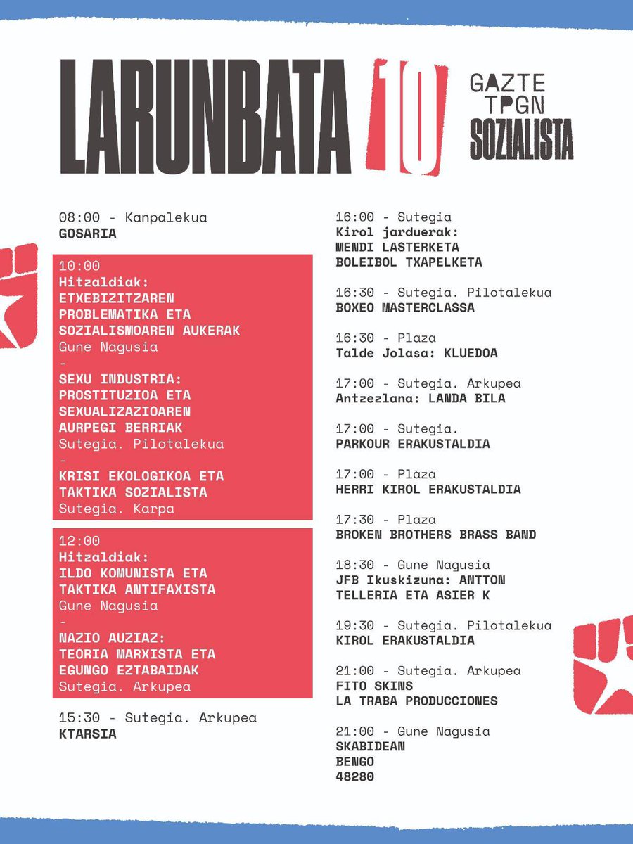 GKSozialista's tweet photo. 💥TOPAGUNEKO EGITARAUA, EGUNEZ EGUN!

Aste bete besterik ez da falta #tpgnsozialista hasteko, eta hemen dago egitarau osoa egunez egun! Gerturatu urriaren 9tik 12ra Elizondora egitarau oparoaz gozatzera!

🎟️ Sarrerak, dagoeneko eskuragarri https://t.co/947laYG72W helbidean! https://t.co/wCHRqLwUDX