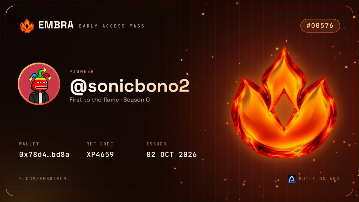 sonicbono2's tweet photo. I just claimed my @embrafun Early Access Pass #00576 🔥

Get yours before the fire spreads 👇
https://t.co/2Un46TDTip https://t.co/EY4pp6ohRc