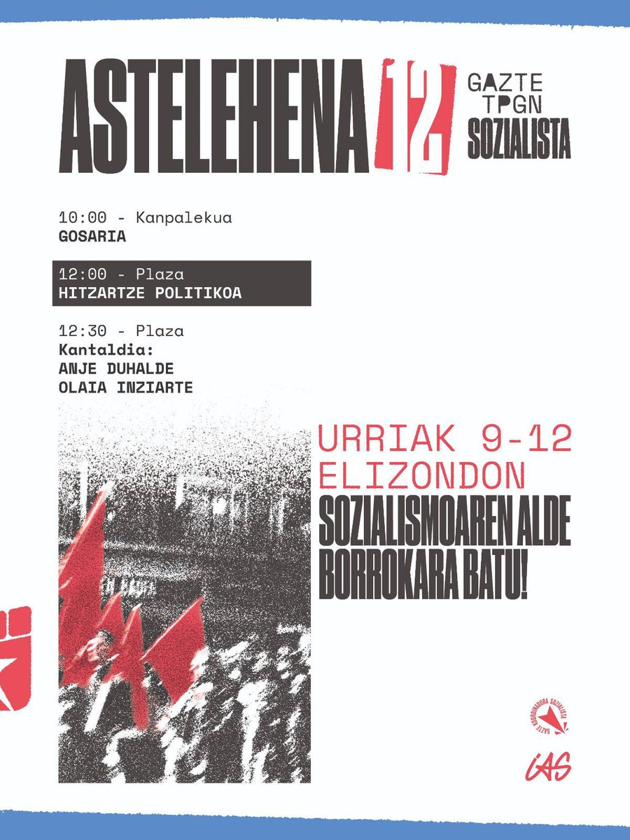 GKSozialista's tweet photo. 💥TOPAGUNEKO EGITARAUA, EGUNEZ EGUN!

Aste bete besterik ez da falta #tpgnsozialista hasteko, eta hemen dago egitarau osoa egunez egun! Gerturatu urriaren 9tik 12ra Elizondora egitarau oparoaz gozatzera!

🎟️ Sarrerak, dagoeneko eskuragarri https://t.co/947laYG72W helbidean! https://t.co/wCHRqLwUDX