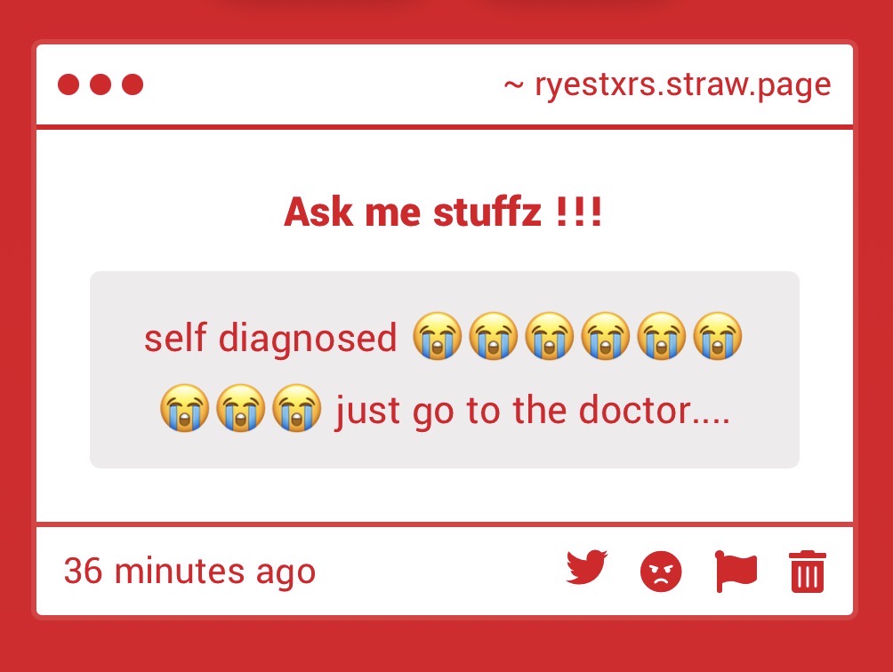 synstxrs's tweet photo. > wow!!! i never thought of that!!! lemme just go to my parents that ignore my mental health and don’t believe in mental disorders and ask them to take me to the doctor!!!!! im sure they wouldn’t mind!!!!  { - https://t.co/kNoa9UZxFf - } https://t.co/n0raPnjPKZ